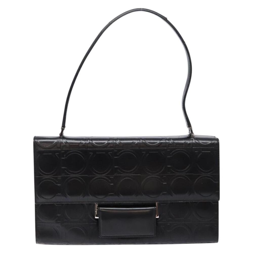 Salvatore Ferragamo Leather Gancini Shoulder Bag Black